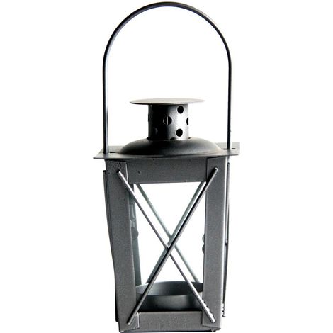 Esschert Design Mini-Laterne Grau XS 11,5 cm für Teelichter - Metall & Glas