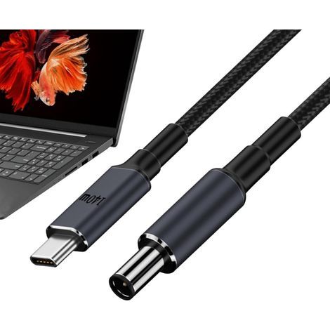 Cavo convertitore da Type C a DC - Cavo convertitore intrecciato in nylon con ricarica rapida PD da 140 W - Adattatore nero per ufficio, cavo di alimentazione universale per casa e ufficio (1/5)