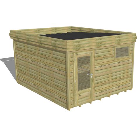 ABRI DE JARDIN bois Pin autoclave 27mm - 3,44x4,34m / 14,9m2 - Bac acier - Plancher bois (1/5)