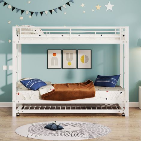 Lit superposé 90x200 cm avec cadre en métal, lit escamotable et barrières de sécurité – lit enfant certifié en747, blanc (1/5)