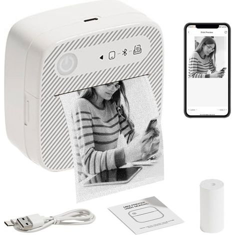 Mini imprimante thermique portable, impression photo sans fil Bluetooth pour téléphone portable, étiquettes autocollantes. (1/5)
