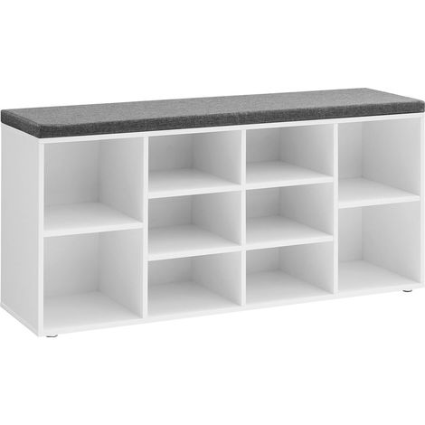 Banc à chaussures étagère à chaussures meuble de rangement 10 compartiments avec coussin pour entrée blanc (1/3)