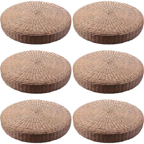 6 pièces 40 cm Tatami-Kissen, rond, aus Strohgeflecht, handgefertigt, Bodenkissen, Yoga-Sitzmatte (1/5)