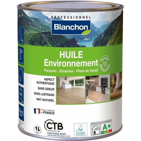 Blanchon – Huile pour bois brut biosourcée 1 L – Écolabel Européen – Imprégnation naturelle – Anti-poussière – Entretien facile