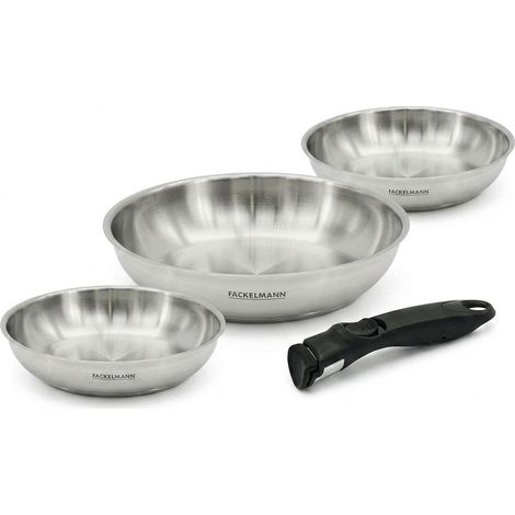 Lot de 3 poêles en inox 20 24 et 28 cm avec manche amovible Fackelmann InoGrip (1/5)