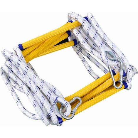 Échelle de corde 5m – Charge 150kg – 2 mousquetons – Espacement 40cm entre échelons – Longueur échelons 30cm pour évacuation (1/5)