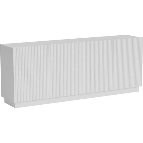 Buffet Masainas, buffet de salon à quatre portes battantes, effet roseau, 150 x 40 x 48 cm, blanc