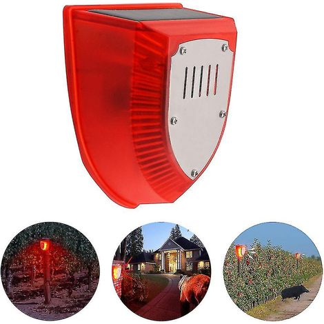 Luces de alarma solares con sonidos de ladrido de perro, luz estroboscópica y lámpara de advertencia exterior. (1/3)