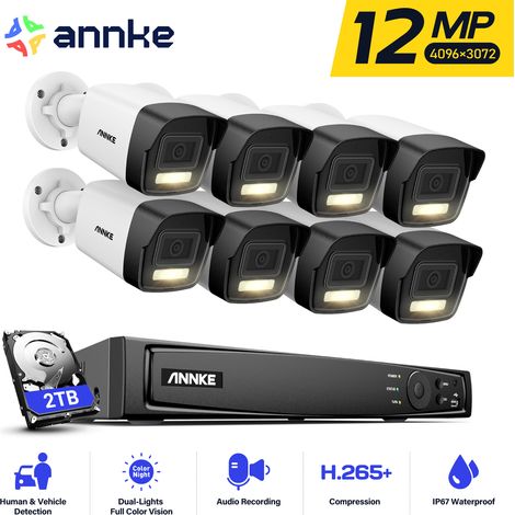 ANNKE 16 Kanal 12MP PoE Überwachungskamerasystem,8 x 12MP PoE IP Außenkameras 24/7 Aufzeichnung, Farbnachtsicht,2TB HDD (1/5)