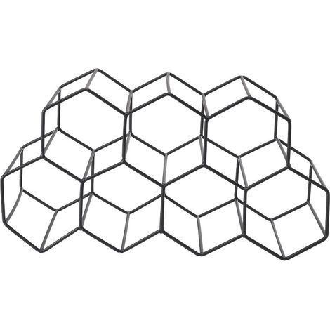 Black Metal 34.5cm W Countertop Hexagon Wine Rack (1/4)