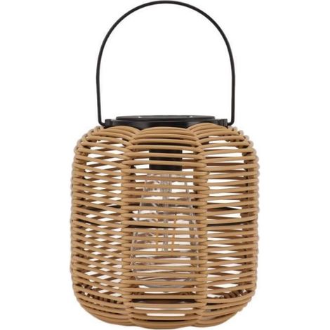 Lanterne Solaire - Fer et Rotin Plastique - 17,5 x 19,2 x 9,5 cm - Extérieur Jardin Patio - 1 Pièce (1/4)