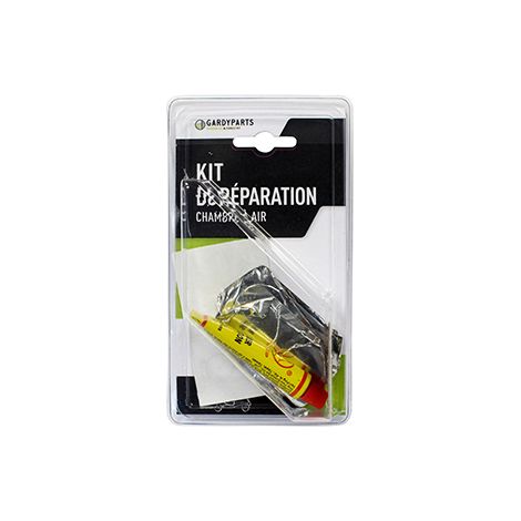 Reparaturset für Fahrradreifen mit Schak, bestehend aus 4 Reifenflicken mit 20 mm Durchmesser und 1 Flicken 45x25 mm, inklusive Kleber und Schleifmittel.