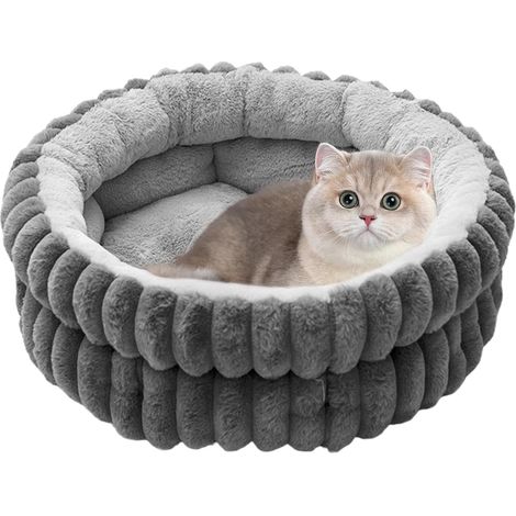 Panier moelleux et rond pour chat - Lavable - Soulage l'anxiété - Dessous antidérapant - Pour petits chiens - Gris (50 x 50 x 10 cm) (1/5)