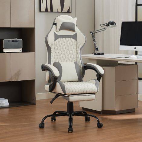 Sedia ergonomica da gaming e ufficio realizzata in pelle proteica traspirante, poggiapiedi, base in acciaio e rotelle silenziose, sedia da scrivania 360° per ufficio domestico e gaming, resistente WL (1/5)
