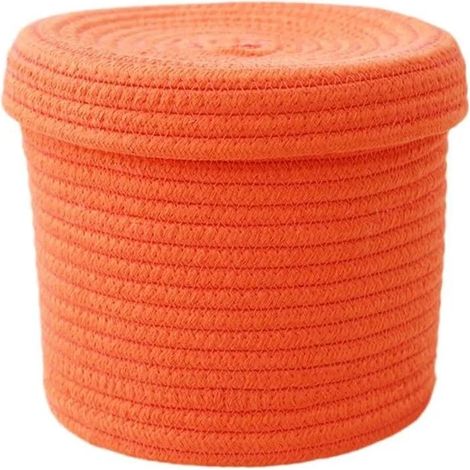 Panier de rangement en corde de coton tressé, avec couvercle, pour trier au salon, chambre, salle de bain ou bu - Orange 14,5cmx14cm (1/5)