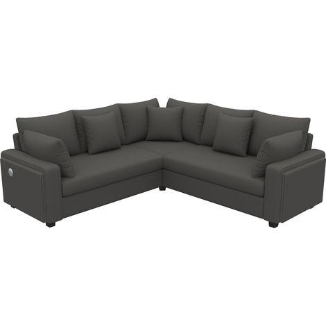 Canapé d’angle en l avec éclairage led ports usb, tissu velours côtelé doux avec coussins inclus, canapé moderne confortable pour salon chambre, gris (1/5)