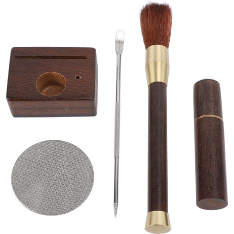 Kit de distribution de café moulu, brosse à manche en bois et aiguille en acier inoxydable, avec base de rangement (1/5)
