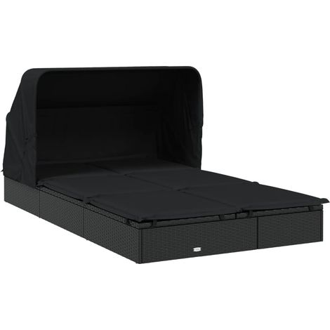 Sdraio 2 posti con tetto pieghevole 213 x 118 x 97 cm nero 020012189