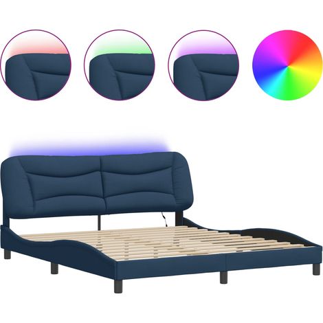 Lit double - lit simple - Cadre de lit avec LED Hvar bleu 180x200 cm tissu fr5191 - Maison La Vie (1/5)