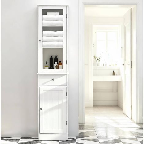 Meuble de salle de bain colonne, 40 x 27 x 171,5 cm, blanc, MDF E1 et acrylique OKMYHOME (1/5)