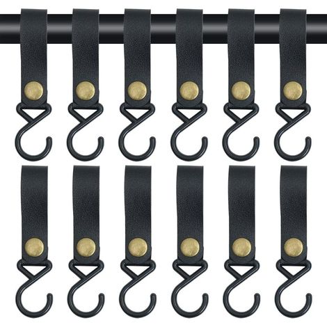 12 Crochet, Sangle Cuir, Rivet Métal, Noir, Cuisine Camping Rangement (1/5)