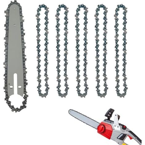 Lot de 5 mini chaîne de rechange avec barre de guide de rechange, 6 pouces chaîne pour tronçonneuse électrique, 37 maillons de transmission chaîne de rechange tronçonneuse pour menuiserie et (1/4)