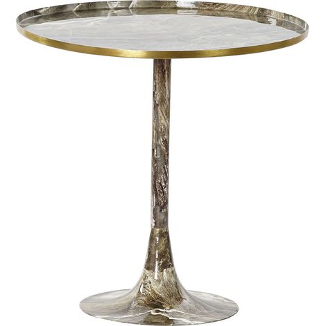 Table d'appoint ronde en imitation marbre et aluminium coloris marron / doré - diamètre 51 x hauteur 51 cm -PEGANE- (1/4)