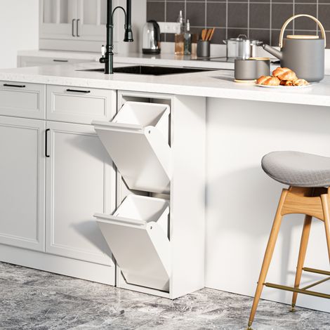 Pattumiera Sollentuna per Raccolta Differenziata con 2 Scomparti Ribaltabili Cestini a 14L - Bianco [en.casa] (1/5)