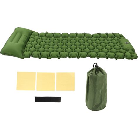 Irovami Matelas camping gonflable – Oreiller intégré, pompe, vert – Idéal pour camping, extérieur, voyage (1/5)