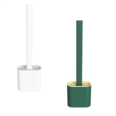 Brosse WC silicone à séchage rapide avec support - Élégante et durable pour salle de bain ou WC invités - Blanc et vert (1/5)