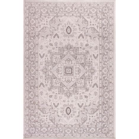 Traditional Persian Medallion Floral Flatweave Indoor Outdoor Rug in Grey 80 x 150 cm (2'6"x5'0")