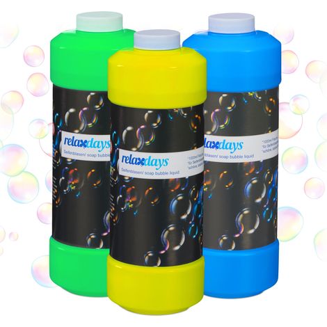 Rlaxdays Flaconcino per Liquido per Bolle di Sapone, Set da 3 Flaconi da 1 L, Riempire per Macchine Sparabolle, Colorato