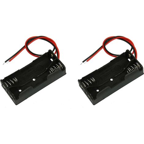 Deux supports de piles en plastique noir avec câbles de fixation et deux piles AAA de 1,5 V. (1/5)