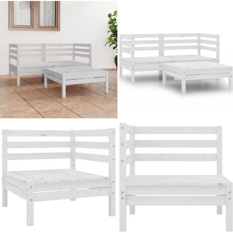 3-tlg. Garten-Lounge-Set Weiß Kiefer Massivholz - Gartenmöbeln - Loungesessel - Gartenloungeset - Rattan Möbel - Outdoor Furniture - Home & Living