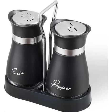Ensemble salière et poivrière JeiibrZui - Base en verre et support stabilisateur - Accessoire de camping JeiibrZui - 1 ensemble - Couleur argentée (1/5)