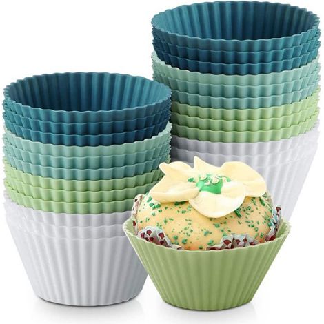 Moule À Muffins - Silicone Alimentaire - Pour Cuisson Au Four Et Au Micro-ondes - 24 Pièces (1/5)