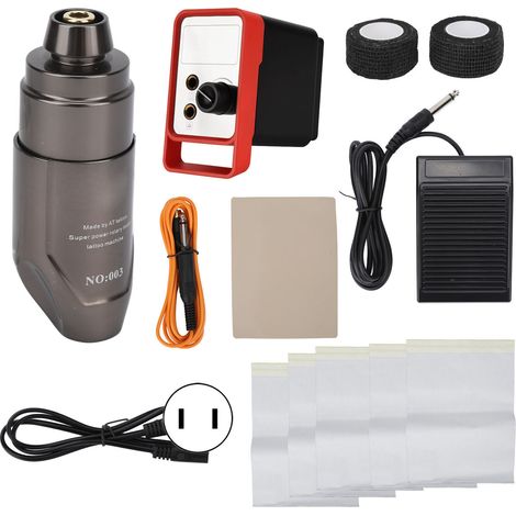 Kit de stylo tatouage rotatif LED 3 modes pédale, bloc d'alimentation 100‑240V prise US, machine pen professionnelle (1/5)