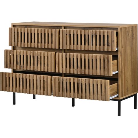 Aparador moderno con 6 cajones en MDF y aglomerado 120 x 40 x 81 cm color natural (1/5)