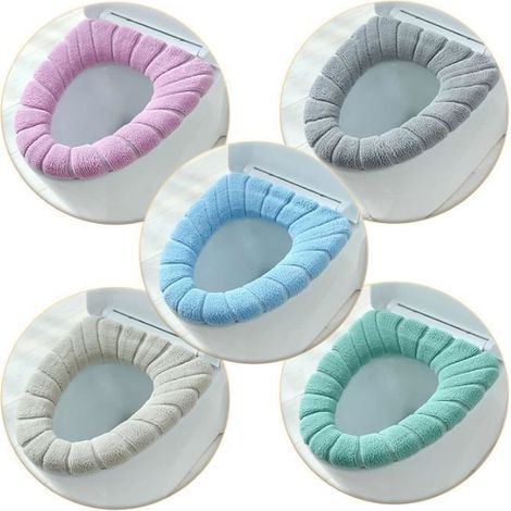 Housse pour abattant de WC - 5PCS - Bleu - Fibre acrylique - Lavable - Confortable (1/3)