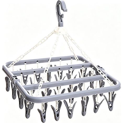 Séchoir à linge pliable 32 pinces, carrousel rotatif à 360° coupe-vent pour chaussettes et sous-vêtements, compact et peu encombrant, idéal camping et linge bébé, gris foncé (1/5)