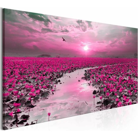 Tableau lis et coucher de soleil étroit - 150 x 50 cm