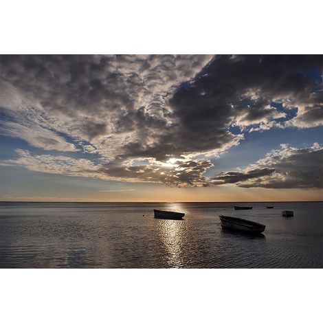 Papier peint panoramique coucher de soleil original Tapisserie panoramique idéale pour chambre Papier peint panoramique nature motif bateau (1/2)
