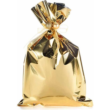 Busta a sacchetto regalo metallizzata oro lucido. Ideale per confezioni regalo, set da 50 pezzi, cm 25 x 40 H