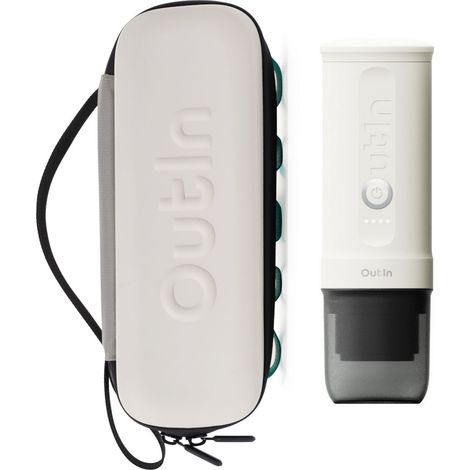 Kit OutIn Nano Cafetera Espresso Eléctrica Portátil + Estuche EVA - Blanco Perla - Camping, Viaje