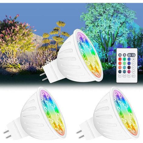 MR16 Ampoules LED avec changement de couleur, 12 multicolores 5W 12V, RGB+CCT blanc chaud pour une lumière du jour fraîche, RGB MR16 avec télécommande, équivalent 35 watts, paquet de 3 (1/5)