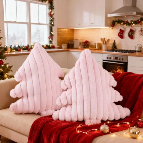Cuscino Natale Albero Morbido Set 2 Pezzi Rosa 45x40 cm (1/4)