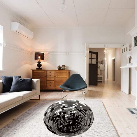 3D-Illusionsteppich, 100 cm rund, Wirbelmuster, 3D-optische Illusion, rutschfest, Vliesstoff, schwarz-weiß, für Esszimmer, Wohnzimmer, Schlafzimmer, Schlafzimmer (1/4)