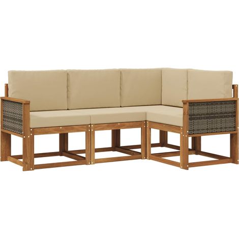 Conjunto de sofás de exterior 4 pcs Natural y Beige Poliéster vidaXL