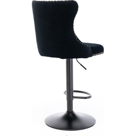 Tabourets de Bar Pivotants en Velours Noir, Hauteur Réglable 63-84 cm, Base 45 cm, Modernes avec Dossier Capitonné, Confortables pour Cuisine et Comptoir, Lot de 2 (1/5)