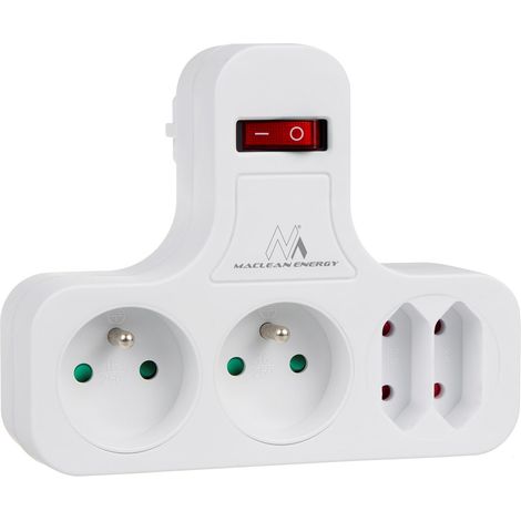 MACLEAN MCE224 PRISE QUADRUPLE DE COURANT AVEC INTERRUPTEUR À PIED STABILISATEUR, TYPE E 2X2,5A, 2X16A MCE224E (1/5)
